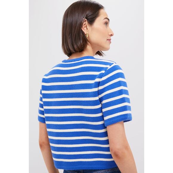 HYACINTH HOUSE Blue & White Striped Short Sleeve Anna Cardigan Size S NWT - Picture 2 of 8